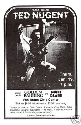 Ted Nugent show handbill with Golden Earring January 19, 1978